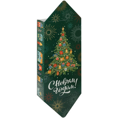 **НГ ПодарочнаяКоробка(Миленд) Коробка д/сладостей Новогодняя елочка и олень [вместимость 700гр.] (ПП-6530)