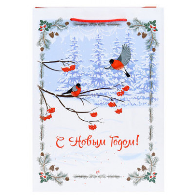 **НГ Пакет[ML]бум.ламинир.(Миленд) Снегири на ветвях (310*220*100) (ПКП-6674)