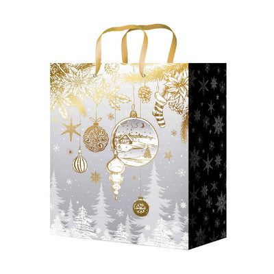 **НГ Пакет[M]бум.ламинир.(Миленд) Золотистые украшения (230*180*100) (ППК-3845)