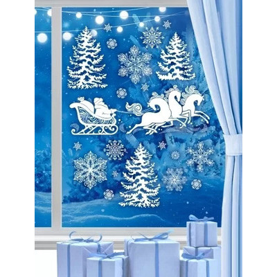 **НГ НаклейкиДляОкон_А4(ОП) Тройка с Дедом Морозом [34.4*23.7см|двусторонн.|пластизоль,блестки] (89.038)