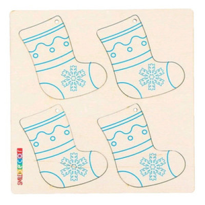 **НГ Материалы д/творч(SmileDecor) ЗаготовкаДляДекорирования_Дерево Новогодние раскраски Сапожок [4шт.|7.5*6см] (Т1522)
