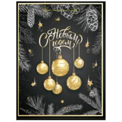 **НГ Пакет[M]бум.ламинир.(Миленд) Optima Золотистые шары (230*180*80) (ПКП-6655)