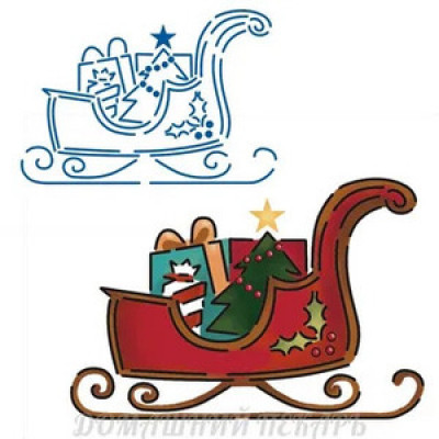 **НГ Наклейки(RoomDecor) Мини Сани с подарками POX6651V [18*18см|контур]