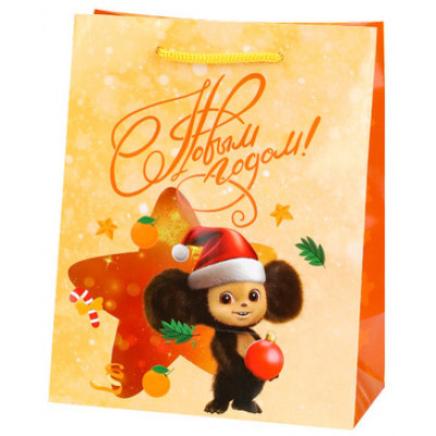 **НГ Пакет[M]бум.ламинир.(Миленд) Новогодний Чебурашка (230*180*100) (ПКП-0397)