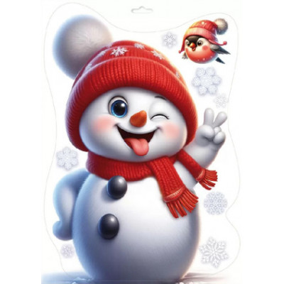 **НГ НаклейкиДляОкон_А4(Праздник) Снеговик [33.2*23.7см|двусторонн.|глянц.УФ-лак,белила] (0201141)