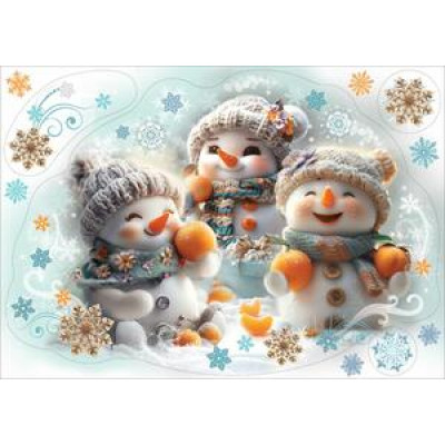 **НГ НаклейкиДляОкон_А3(Праздник) Снеговики [47*33.2см|двусторонн.|глянц.УФ-лак] (0201145)