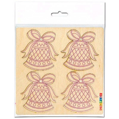 **НГ Материалы д/творч(SmileDecor) ЗаготовкаДляДекорирования_Дерево Новогодние раскраски Колокольчик [4шт.|7.5*6см] (Т1521)