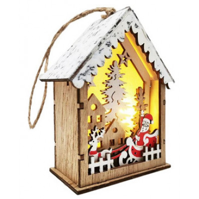 **НГ Сув.(Миленд) Подвеска(дерево)_С подсветкой Сказочный домик [14*12.5*2.5см,на батарейках|в ассорт.] (НУ-7021)