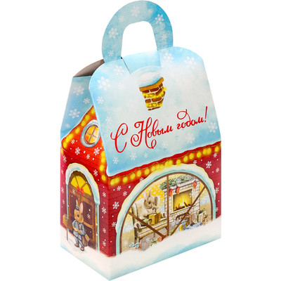 **НГ ПодарочнаяКоробка(Миленд) Коробка д/конфет Домик Уютный Новый год [вместимость 1000гр.] (ПП-6528)