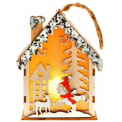 **НГ Сув.(Миленд) Подвеска(дерево)_С подсветкой Чудесный домик [14*12.5*2.5см,на батарейках] (НУ-7022)
