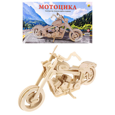*СбМодели(РыжийКот) Мотоцикл (дерев.) [А4|2пл.|79дет.] (СМ-1004-А4) 6+