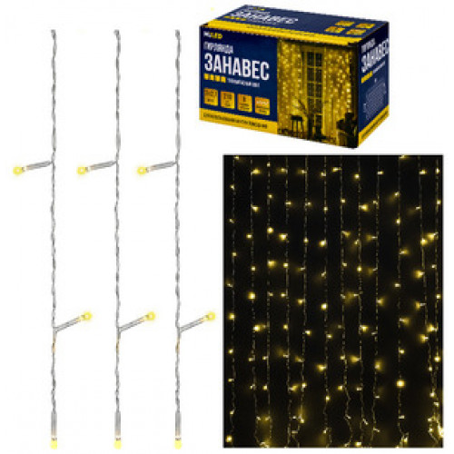 **НГ Гирлянда электрическая (Миленд) Занавес[3*2.7м] (прозр.нить|210.ламп|теплый белый свет|8режимов) (ГЗ-0039)