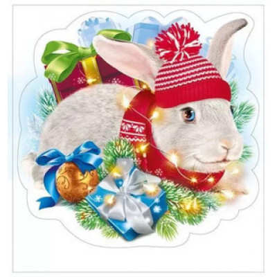**НГ НаклейкиДляОкон_А5(МП) Новогодний кролик [16.4*15.4|двусторонн.|блестки в лаке] (079.309)