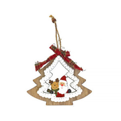 **НГ Сув.(Сувениры+) Подвеска из кедра Санта-Клаус с оленем (LNG12)