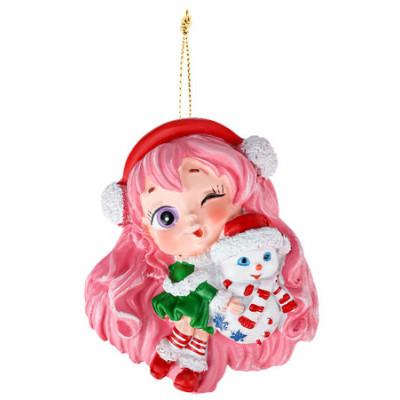 **НГ Сув.(Миленд) Подвеска(полирезина) Аниме девочка со снеговичком [6.5*7см] (НУ-6945)