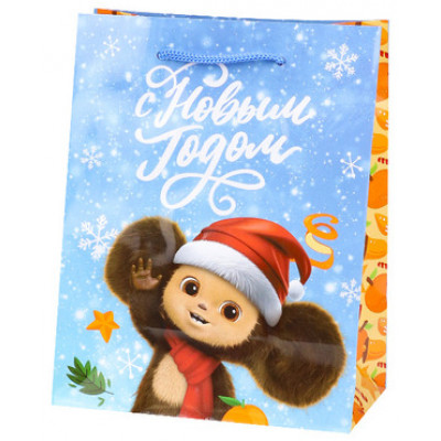 **НГ Пакет[L]бум.ламинир.(Миленд) Чебурашка в колпаке (327*264*136) (ПКП-0401)