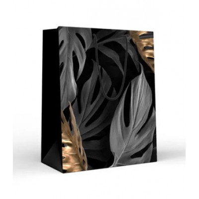 *Пакет[L]бум.ламинир.(ГКГ) Листья на черном (327*260*136) (15.25.02226)