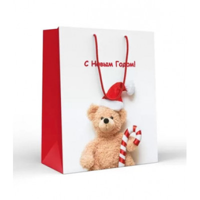 **НГ Пакет[L]бум.ламинир.(ГКГ) С Новым годом! Мишка на белом фоне (327*260*136) (15.16.02074)