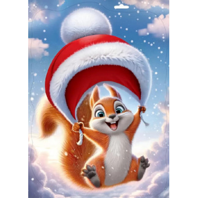 **НГ НаклейкиДляОкон_А4(Праздник) Белочка с новогодней шапочкой [33.2*23.7см|двусторонн.|глянц.УФ-лак,белила] (0201171)