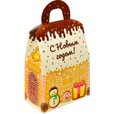 **НГ ПодарочнаяКоробка(Миленд) Коробка д/конфет Домик Новогодние сладости [вместимость 1000гр.] (ПП-6527)