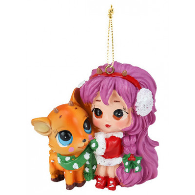 **НГ Сув.(Миленд) Подвеска(полирезина) Аниме девочка с олененком [8.5*7см] (НУ-6947)