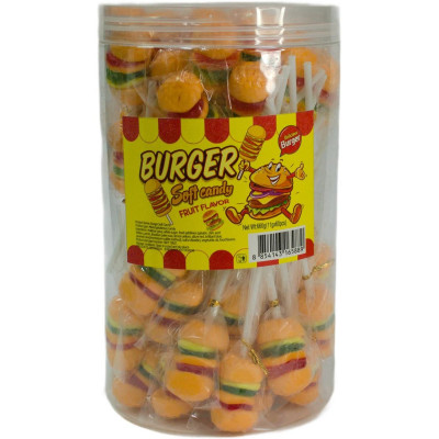 Мармелад "Бургер чупс" мягкий жевательный мармелад в банке (60уп)
