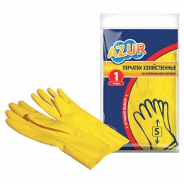 Перчатки резиновые, без х/б напыления, рифленые пальцы, размер S, желтые, 27г БЮДЖЕТ, AZUR, 92130, 92120