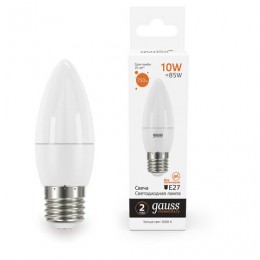 Лампа светодиодная GAUSS, 10(85)Вт, цоколь Е27, свеча, теплый белый, 25000 ч, LED B37-10W-3000-E27, 30210