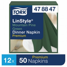 Салфетки бумажные нетканые сервировочные TORK LinStyle Premium, 39х39 см, 50 шт., темно-зеленые, 478847
