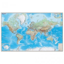 Карта настенная Мир. Обзорная карта. Физическая с границами, М-1:15 млн., разм. 192х140 см, ламинированная, тубус, 293
