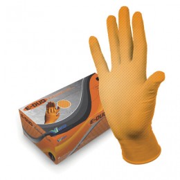 Перчатки нитриловые с удлиненной манжетой, КОМПЛЕКТ 25 пар, размер L(большой), оранж., E-DUO, шк0719, E105-0x-Orange