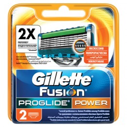 Сменные кассеты для бритья 2 шт., GILLETTE (Жиллет) Fusion ProGlide Power, для мужчин