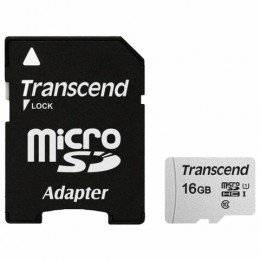 Карта памяти microSDHC 16 GB TRANSCEND UHS-I U1, 95 Мб/сек (class 10), адаптер, TS16GUSD300S-A