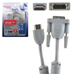 Кабель HDMI-DVI-D, 5 м, BELSIS, 2 фильтра, для передачи цифрового видео, блистер, BW1762