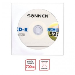 Диск CD-R SONNEN, 700 Mb, 52x, бумажный конверт (1 штука), 512573