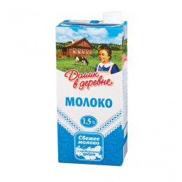 Молоко ДОМИК В ДЕРЕВНЕ, жирность 1,5%, ультрапастеризованное, картонная упаковка, 950 г