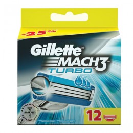 Сменные кассеты для бритья 12 шт., GILLETTE (Жиллет) Mach3 Turbo, для мужчин, MCT-81618703