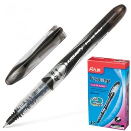 Ручка-роллер BEIFA (Бэйфа) A Plus, ЧЕРНАЯ, корпус с печатью, узел 0,5 мм, линия письма 0,33 мм, RX302602-BK