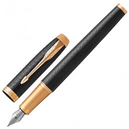 Ручка перьевая PARKER IM Premium Black GT, корпус черный матовый с гравировкой, позолоченные детали, синяя, 1931646