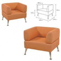 Кресло мягкое Норд, V-700 (820х720х730 мм), c подлокотниками, экокожа, оранжевое