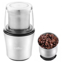 Кофемолка KITFORT КТ-1329, 200Вт, вместимость 70г, металл, серебристая
