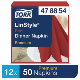 Салфетки бумажные нетканые сервировочные TORK LinStyle Premium, 39х39 см, 50 шт., красные, 478854