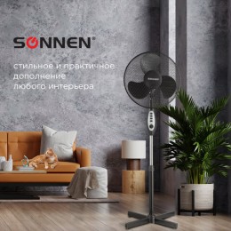 Вентилятор напольный SONNEN SFT-45W-40-01, d=40 см, 45 Вт, 3 скоростных режима, таймер, черный, 451035