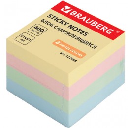 Блок самоклеящийся (стикер), BRAUBERG, ПАСТЕЛЬНЫЙ, 51х51 мм, 400 листов, 4 цвета, 122858