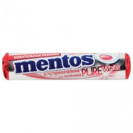 Жевательная резинка MENTOS Pure White (Ментос) Ролл Клубника, 15,5 г, 87547