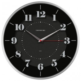 Часы настенные TROYKA 77777740, круг, черные, серебристая рамка, 30,5х30,5х5 см