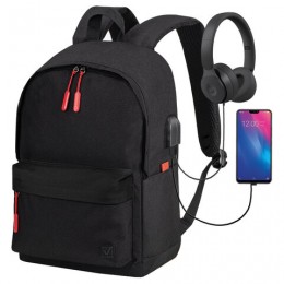 Рюкзак BRAUBERG URBAN универсальный с отделением для ноутбука, USB-порт, Energy, черный, 44х31х14см, 270805