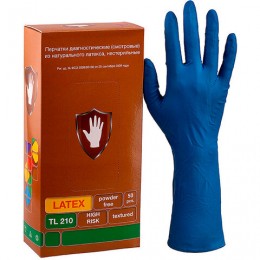 Перчатки латексные смотровые КОМПЛЕКТ 25пар(50шт), S (малый), синие, SAFE&CARE High Risk TL210, ТL 210