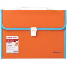 Портфель пластиковый BRAUBERG Joy, А4 (330х245х35 мм), 13 отделений, с окантовкой, индексные ярлыки, оранжевый, 227975