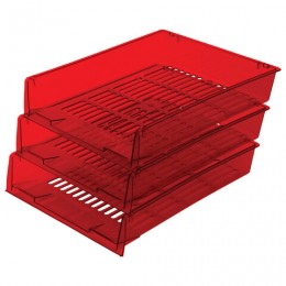 Лотки горизонтальные для бумаг, КОМПЛЕКТ 3 шт., 340х270х70 мм, тонированный красный, BRAUBERG 
